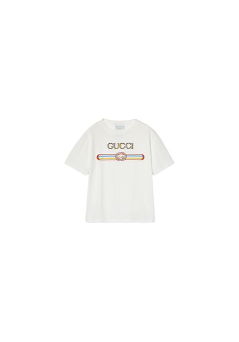 T-Shirt Bianca Con Stampa Gucci Interlocking G GUCCI KIDS | 575114-XJGZA9214